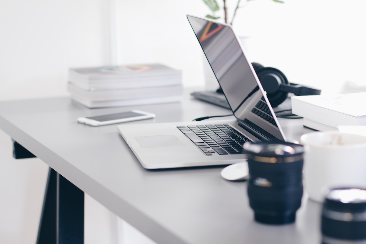 Desk with laptop